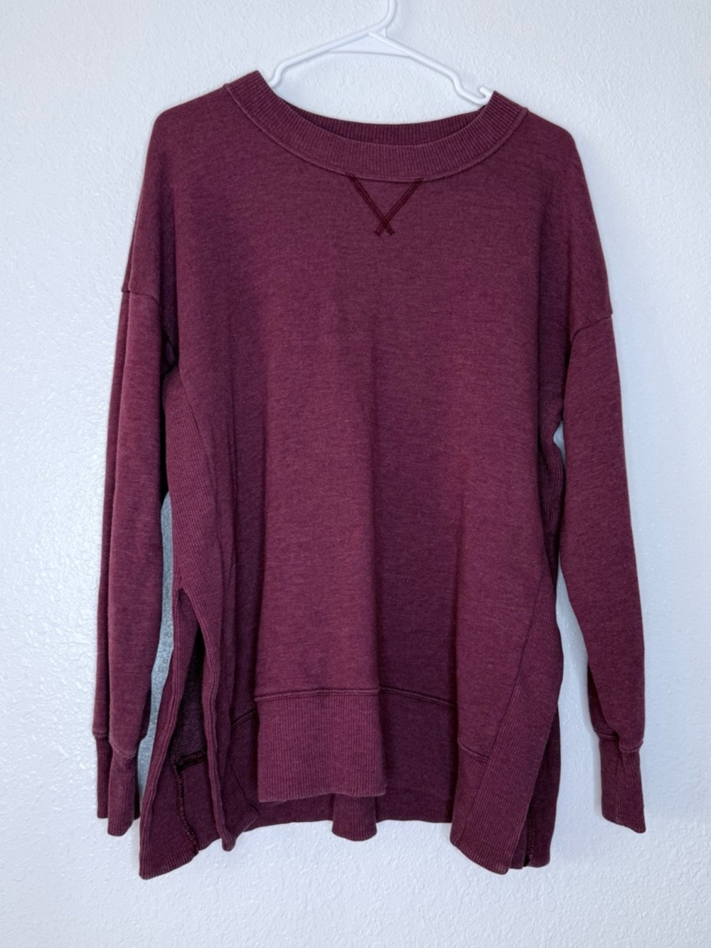 Aerie Oversized Boho Ribbed High Side Split Crew Neck Sweatshirt Sweater Small